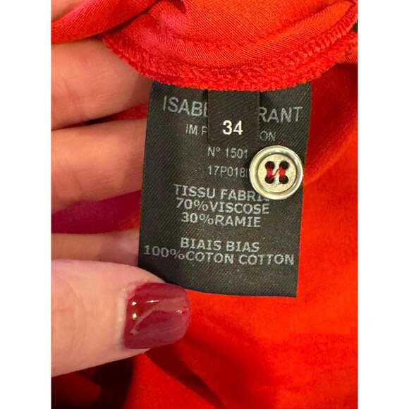 Isabel Marant Dress Women XS‎ Red Satin Long Split Sleeve Fit And Flare Mini - Picture 10 of 12